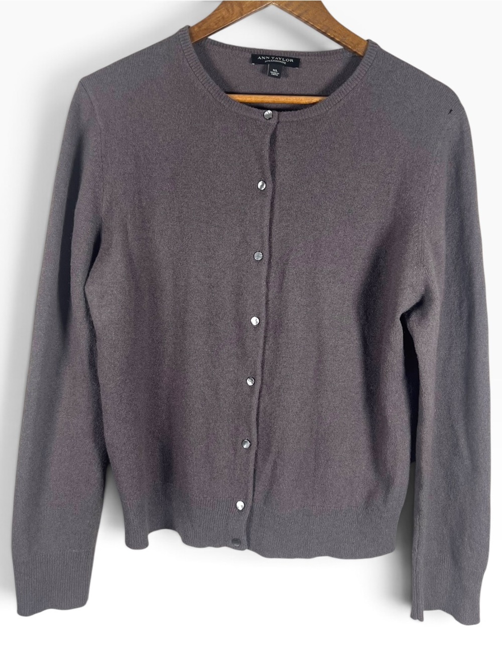 Ann Taylor 100% Cashmere Mocha Brown Cardigan Sweater XL Quiet Luxury Minimalist